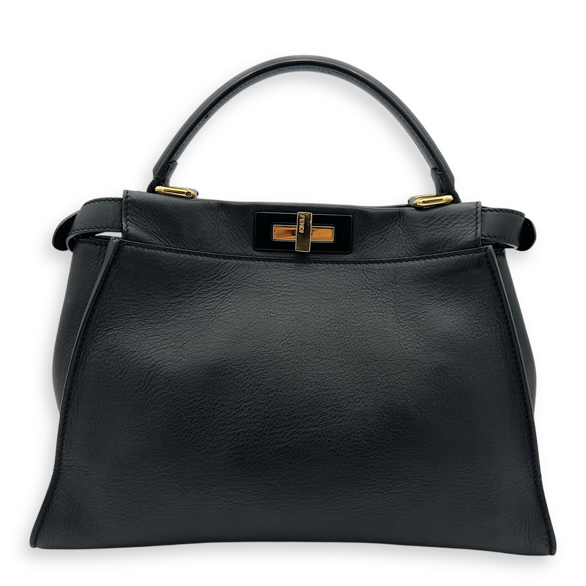 Peekaboo Top Handle Bag Medium Black in Calfskin, Gold hardware