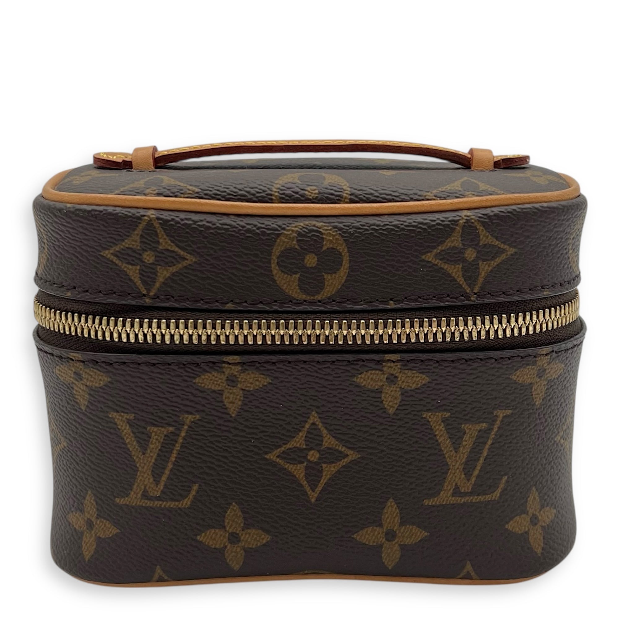 Nice Top Handle Bag Nano Brown in Monogram Coated Canvas, Gold hardware