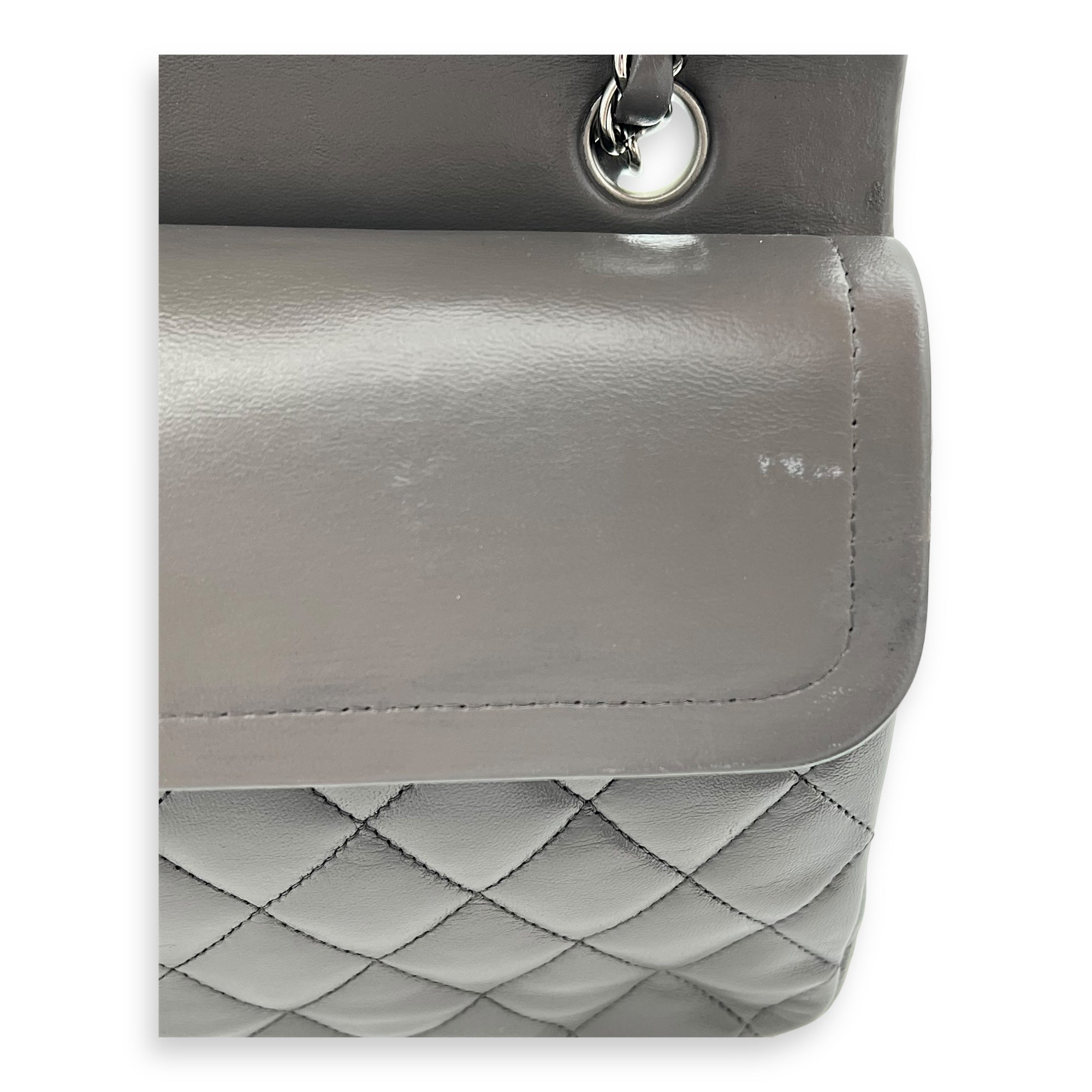 Classic Medium Grey (retouched) Shoulder Bag in Lambskin, Silver hardware - Image 14