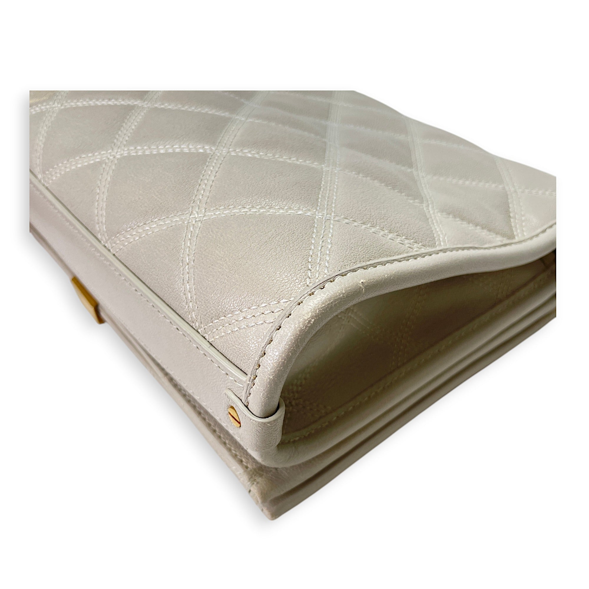 Becky Cream Shoulder Bag in Calfskin, Gold hardware - Image 17