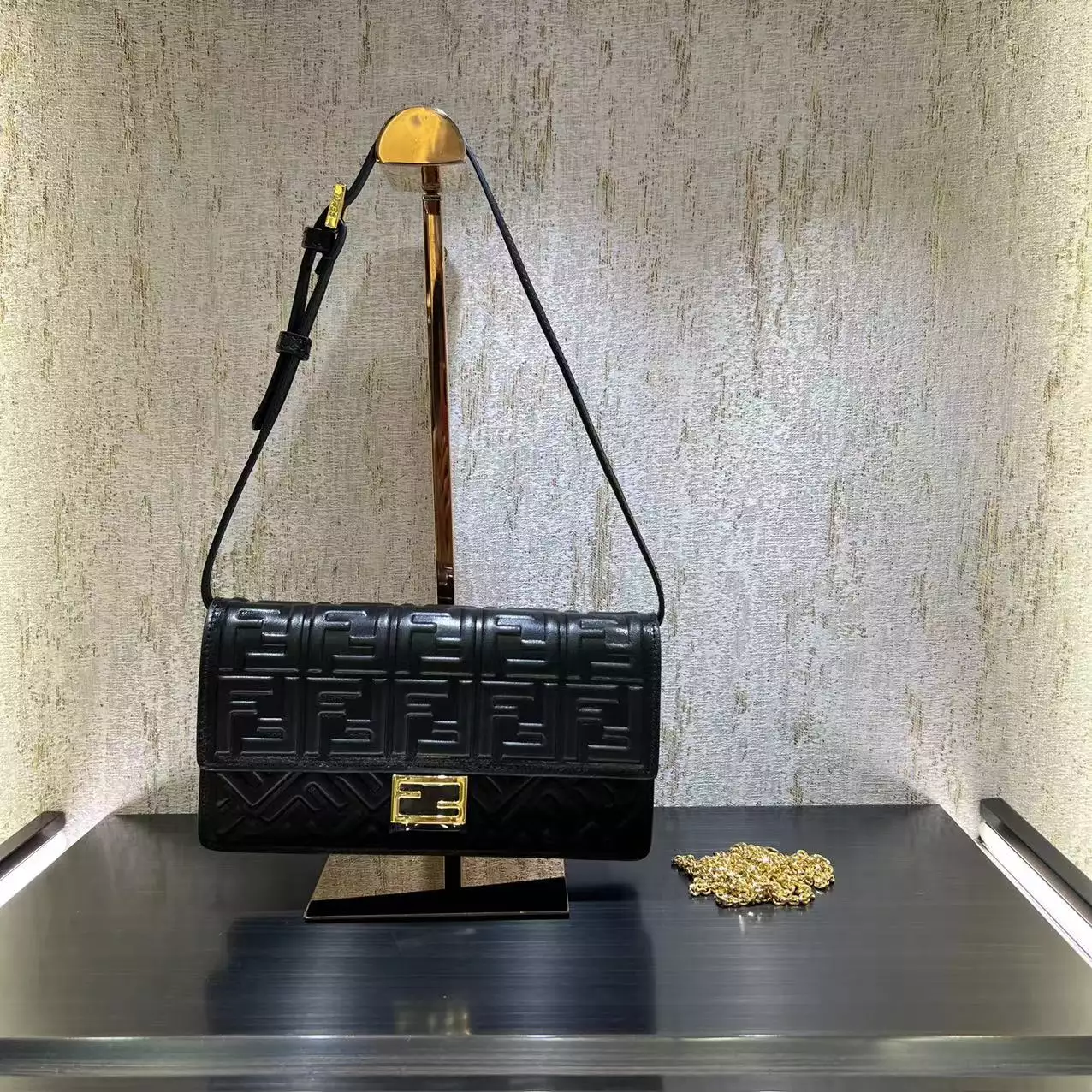 Wallet On Chain Baguette Black Nappa Leather - Repbags.ru - Image 9