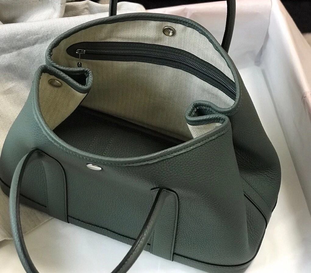 Hermes Garden Party 30 Bag In Vert Amande Taurillon Leather - Image 3