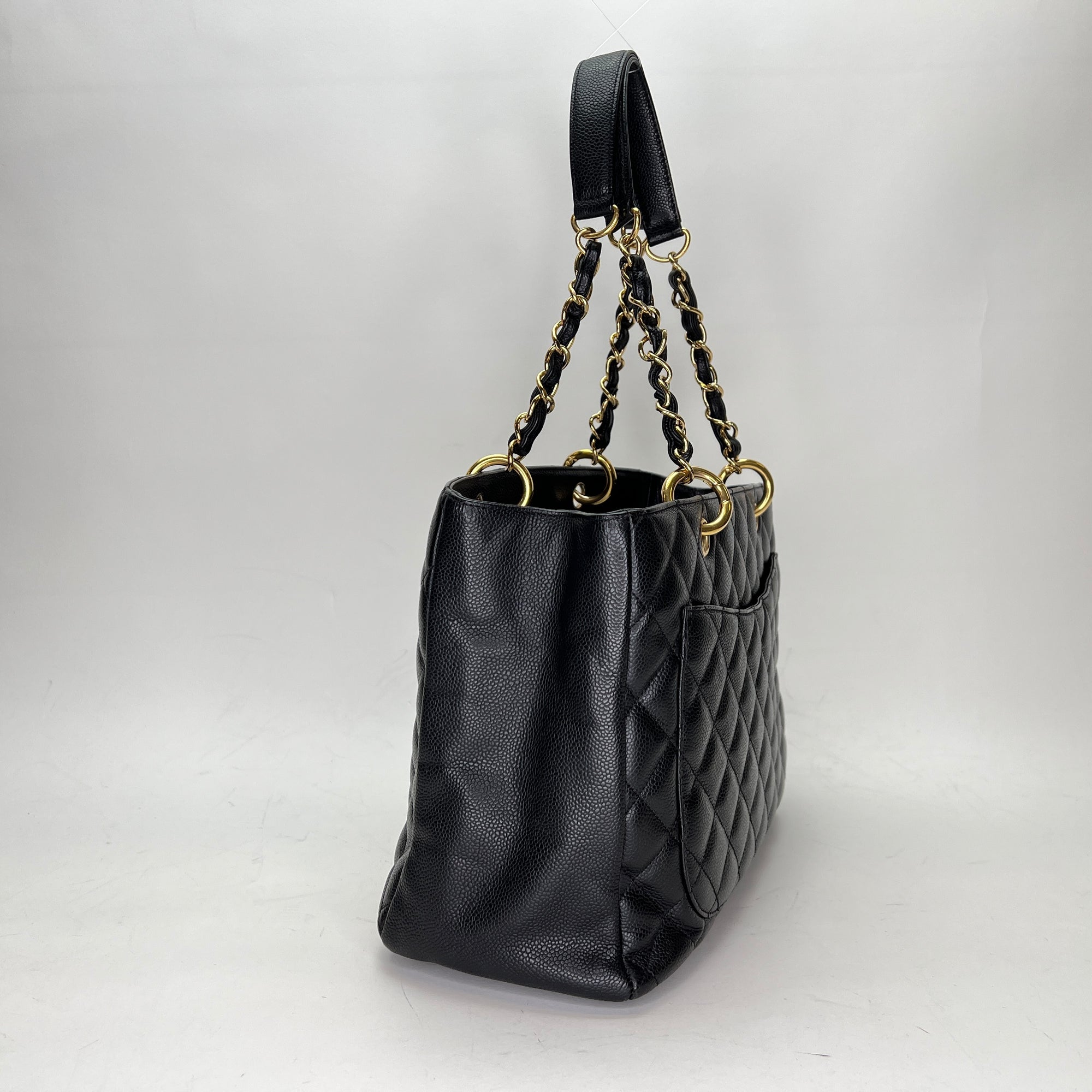 GST Black Tote Bag in Caviar Leather, Gold hardware - Image 3