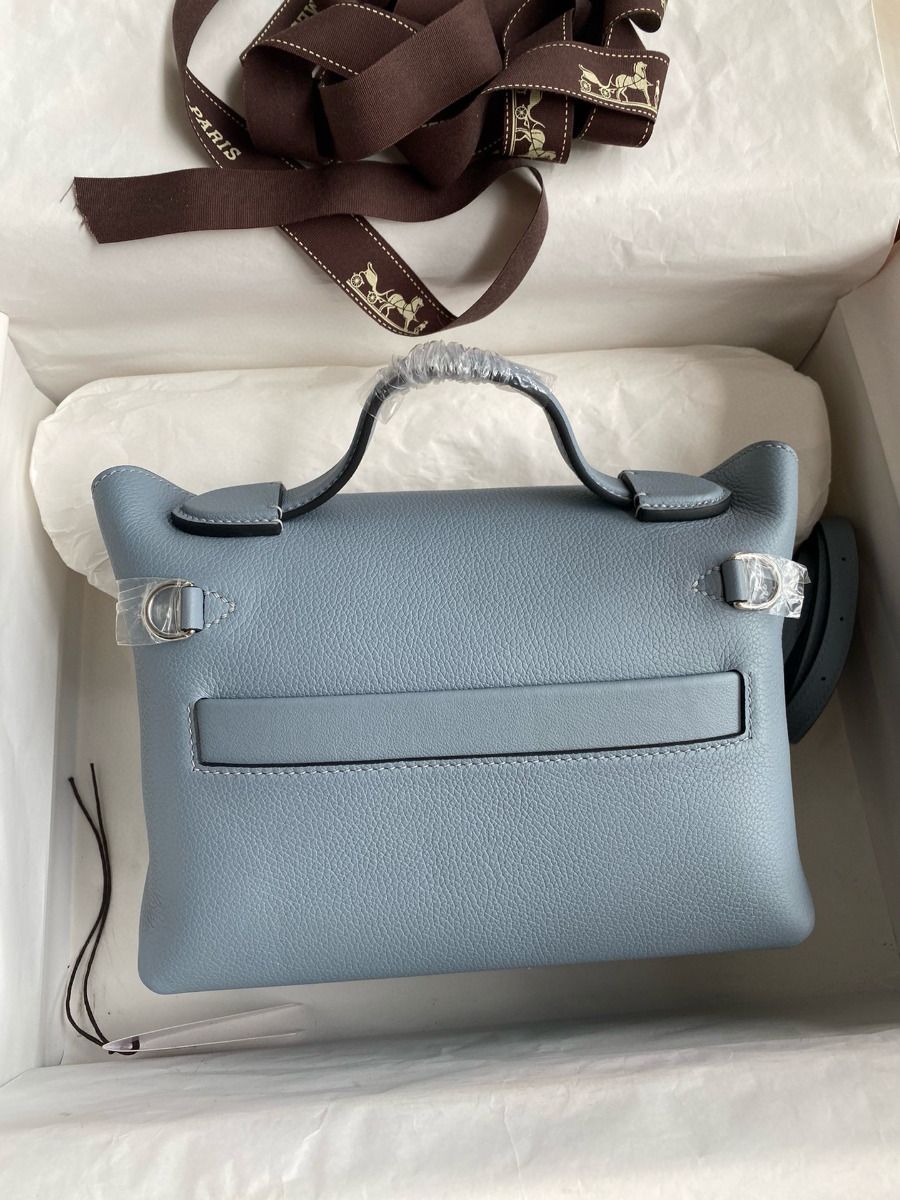 Hermes 24/24 Mini 21 Handmade Bag in Blue Lin Evercolor Leather - Image 3