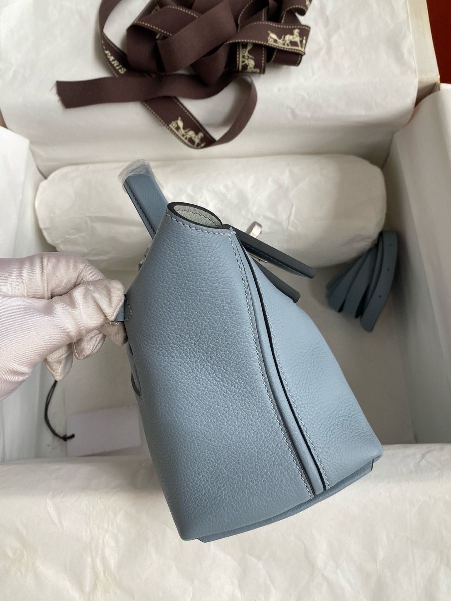 Hermes 24/24 Mini 21 Handmade Bag in Blue Lin Evercolor Leather - Image 7