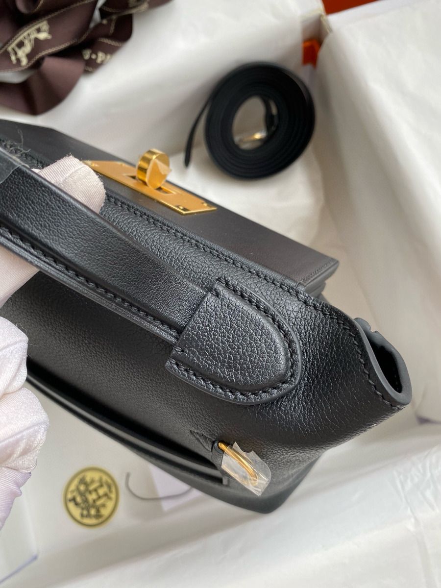 Hermes 24/24 Mini 21 Handmade Bag in Black Evercolor Leather - Image 7