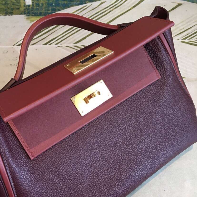 Hermes 24/24 29 Bag In Bordeaux Clemence Calfskin - Image 4
