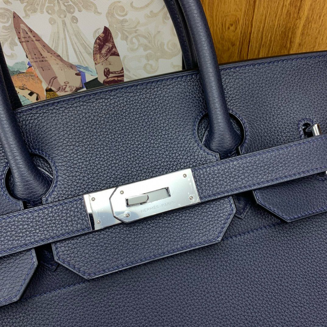 Hermes Birkin HAC 40 Handmade Bag in Blue Nuit Clemence Leather - Image 5