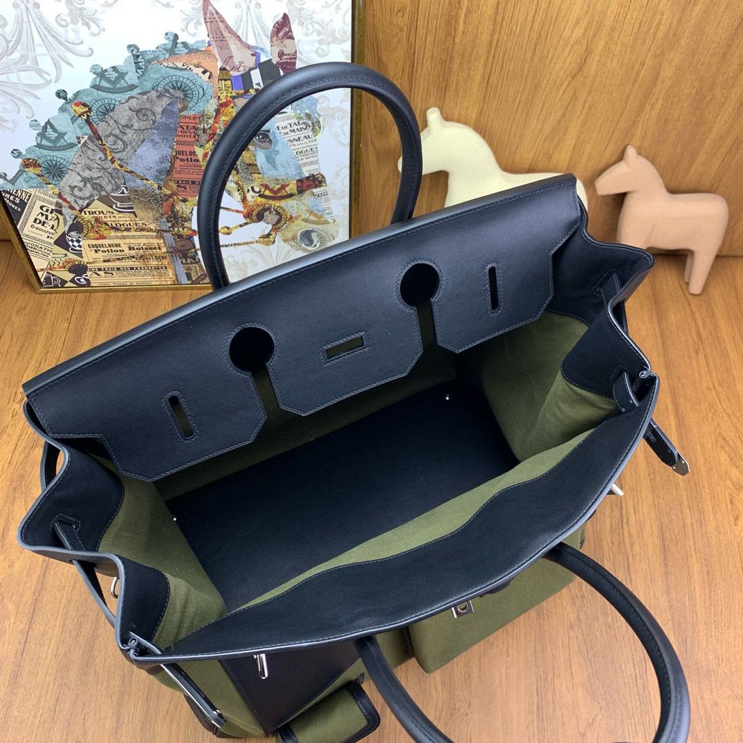 Hermes HAC Cargo Birkin 40 Handmade Bag in Green Toile - Image 7