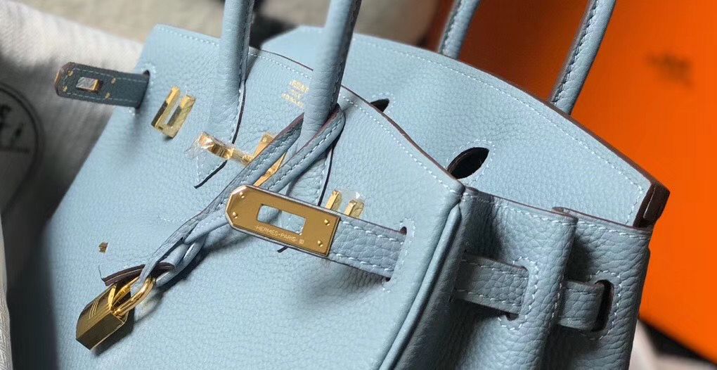 Hermes Birkin 25cm Bag In Blue Lin Clemence Leather GHW - Image 7