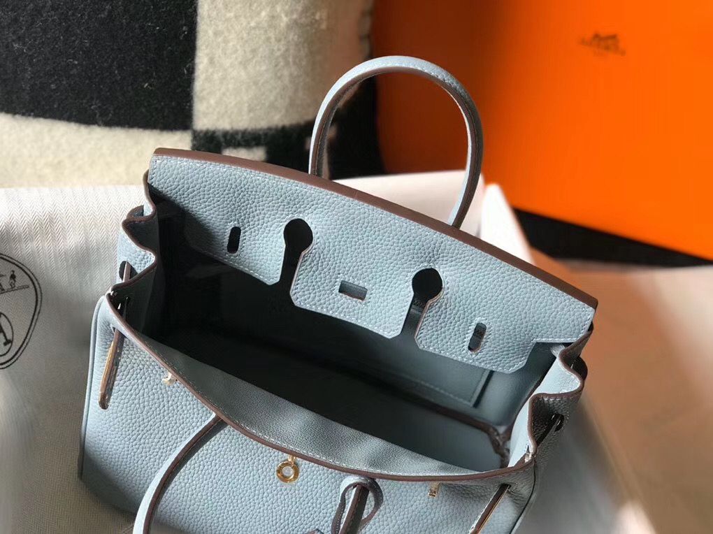 Hermes Birkin 25cm Bag In Blue Lin Clemence Leather GHW - Image 9