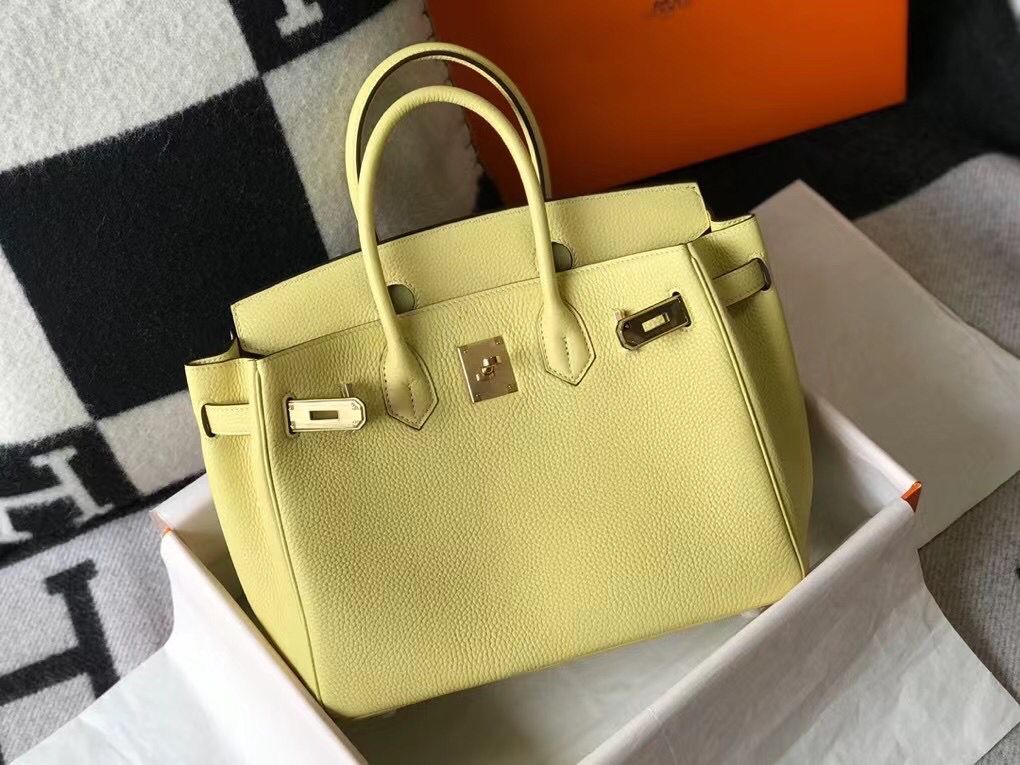 Hermes Birkin 30cm Bag In Jaune Poussin Clemence Leather GHW - Image 4