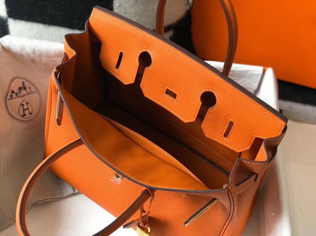Hermes Birkin 30cm Bag In Orange Clemence Leather GHW - Image 9