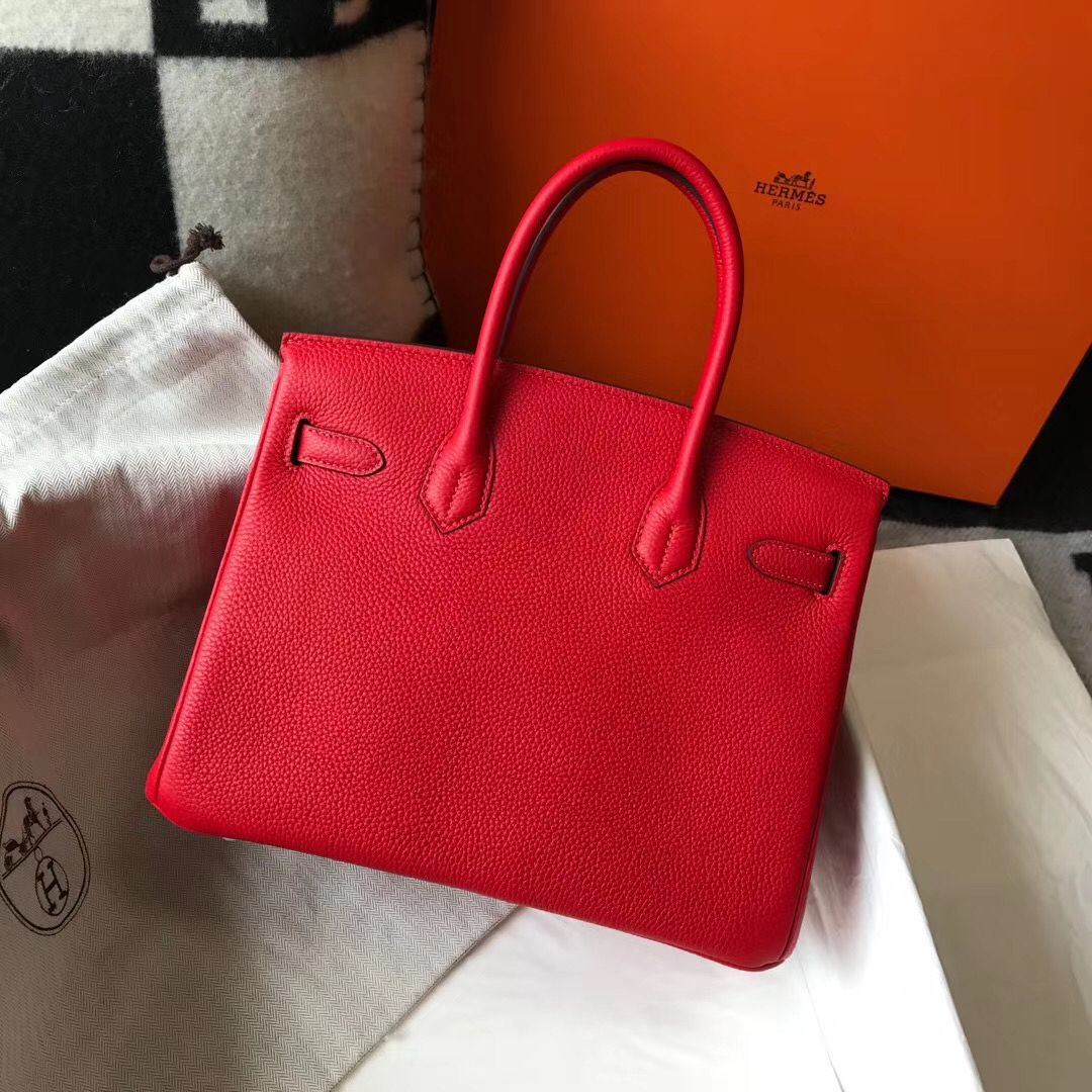 Hermes Birkin 30cm Bag In Red Clemence Leather GHW - Image 3
