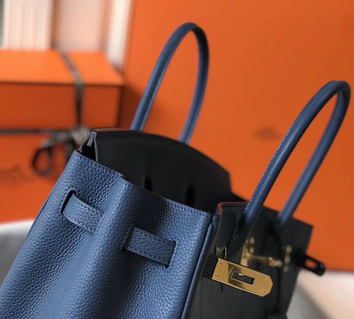 Hermes Birkin 35cm Bag In Blue Agate Clemence Leather GHW - Image 9