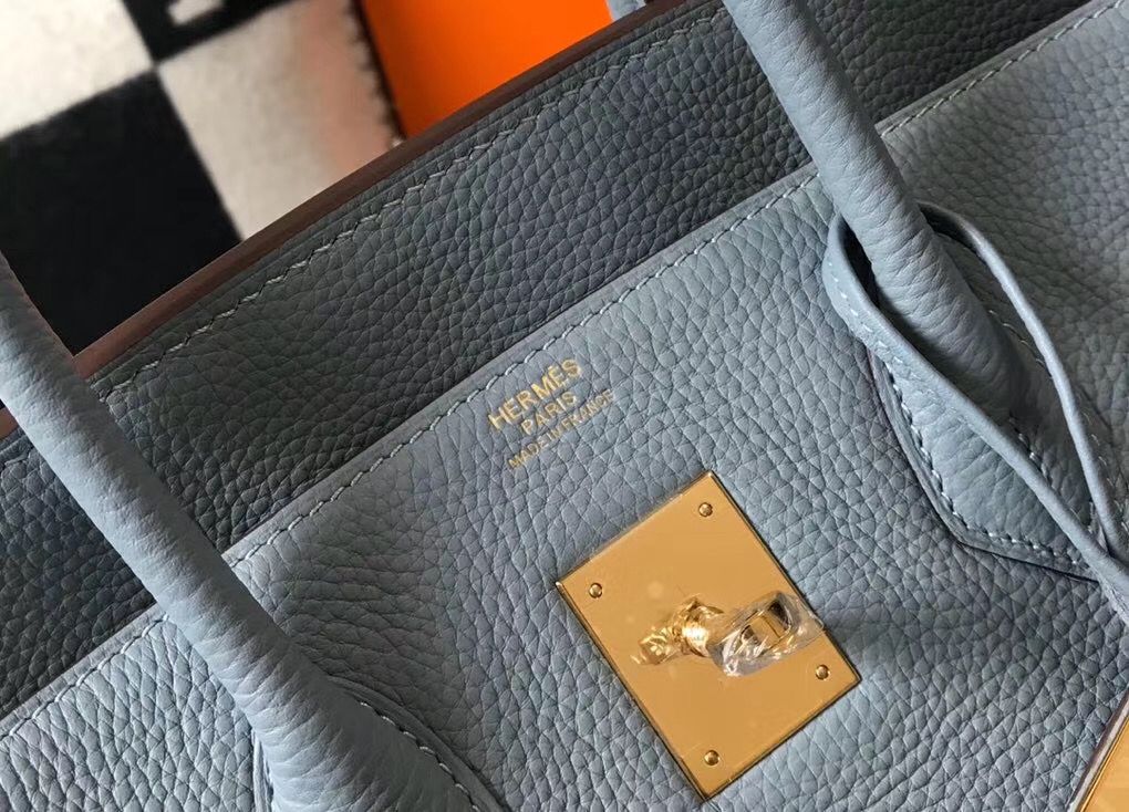 Hermes Birkin 35cm Bag In Blue Lin Clemence Leather GHW - Image 8