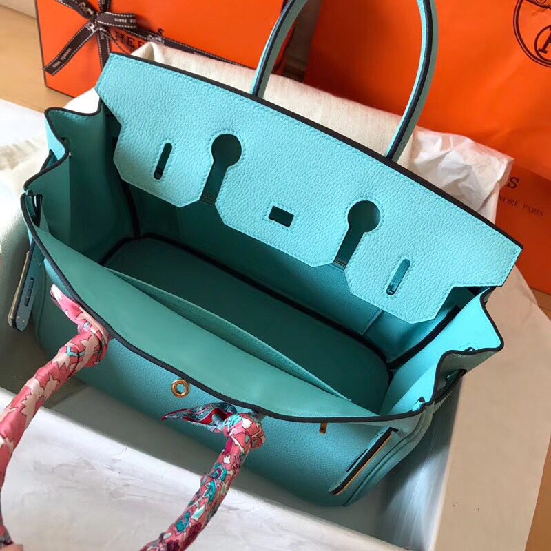Hermes Birkin 30 Handmade Bag In Blue Atoll Clemence Leather - Image 7
