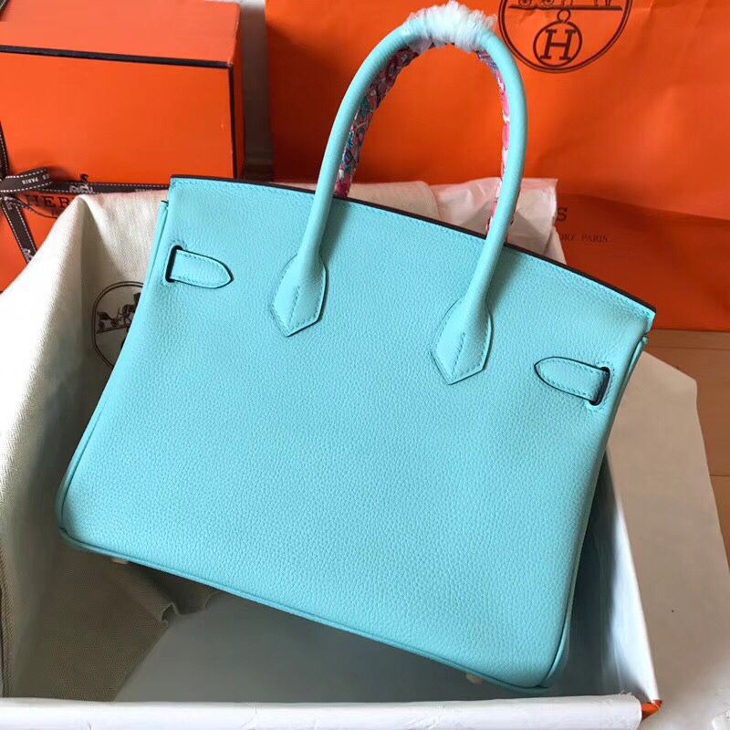 Hermes Birkin 30 Handmade Bag In Blue Atoll Clemence Leather - Image 9