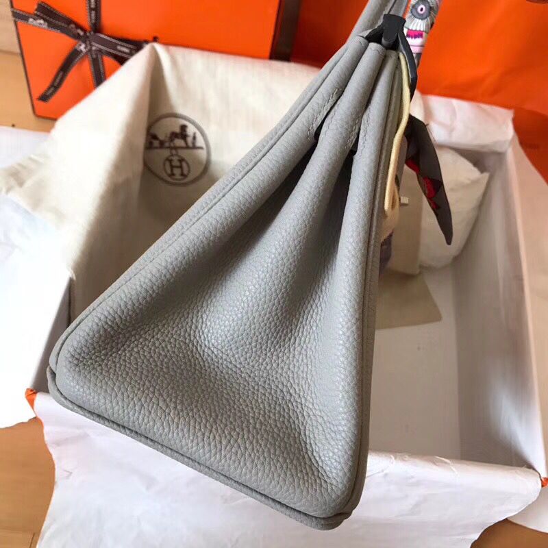 Hermes Birkin 30 Handmade Bag In Pearl Grey Clemence Leather - Image 6