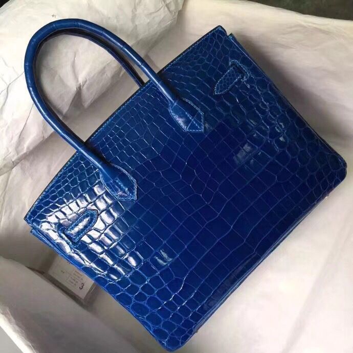 Hermes Birkin 30 Bag In Blue Electric Crocodile Niloticus Skin - Image 6