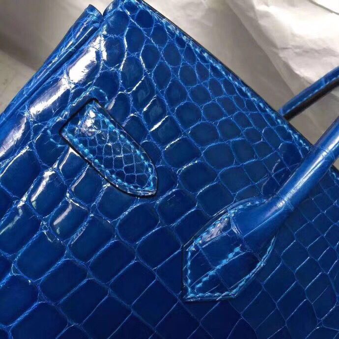 Hermes Birkin 30 Bag In Blue Electric Crocodile Niloticus Skin - Image 7