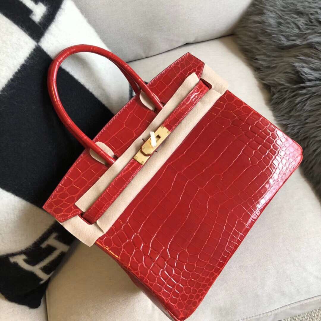 Hermes Birkin 30 Handmade Bag In Red Crocodile Niloticus Shiny - Image 3