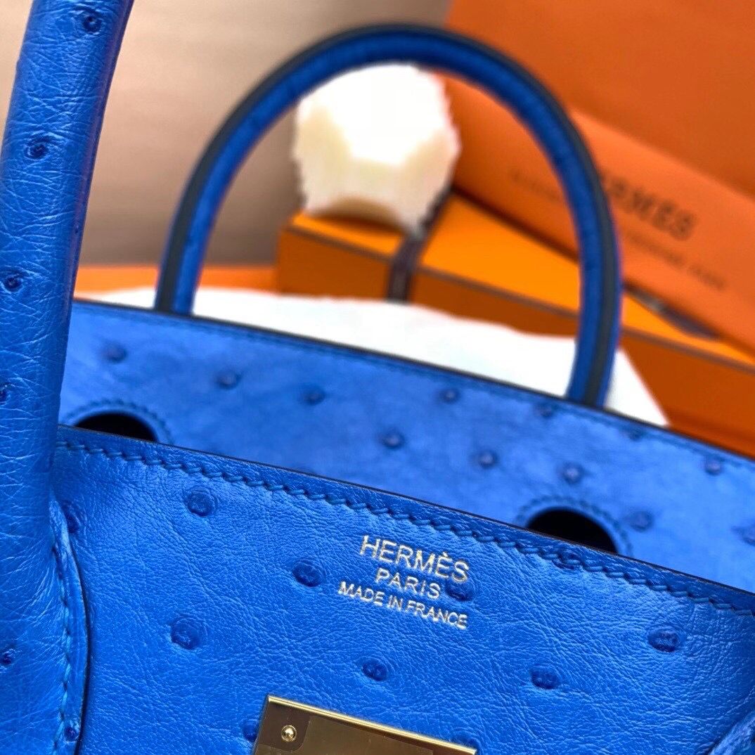 Hermes Birkin 30 Handmade Bag In Blue Ostrich Skin - Image 16