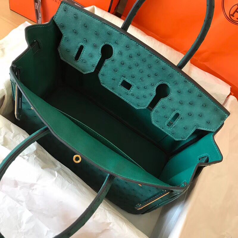 Hermes Birkin 30 Handmade Bag In Green Ostrich Skin - Image 8