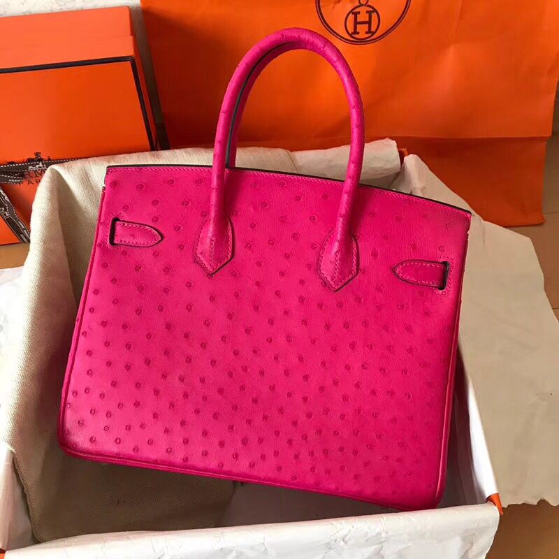 Hermes Birkin 30 Handmade Bag In Rose Red Ostrich Skin - Image 3