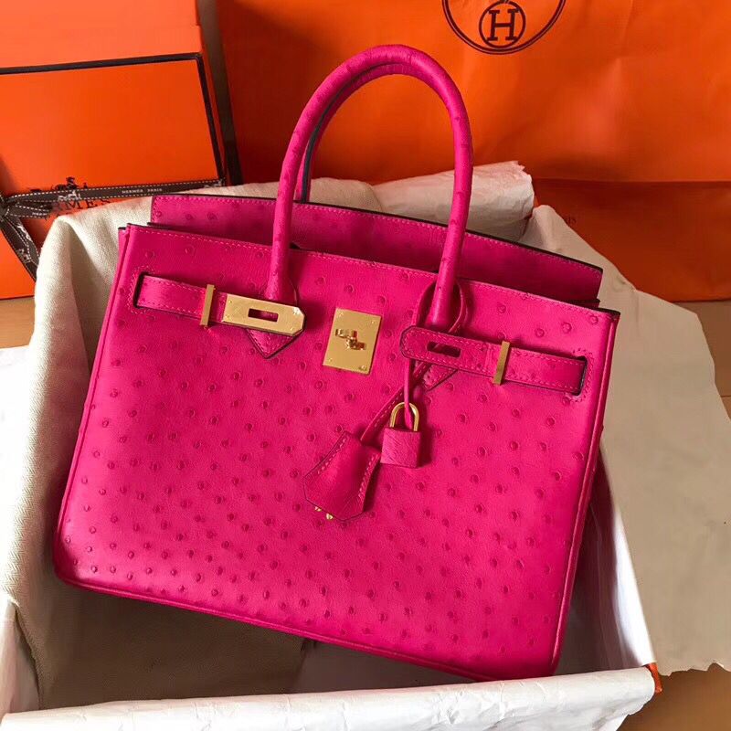 Hermes Birkin 30 Handmade Bag In Rose Red Ostrich Skin - Image 7
