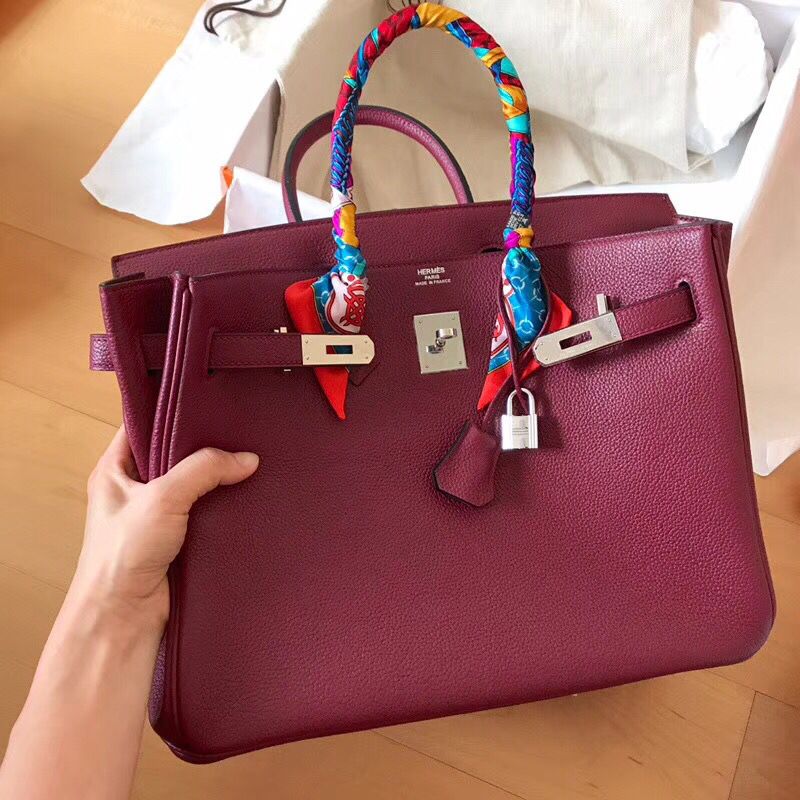 Hermes Birkin 35 Handmade Bag In Bordeaux Clemence Leather - Image 9