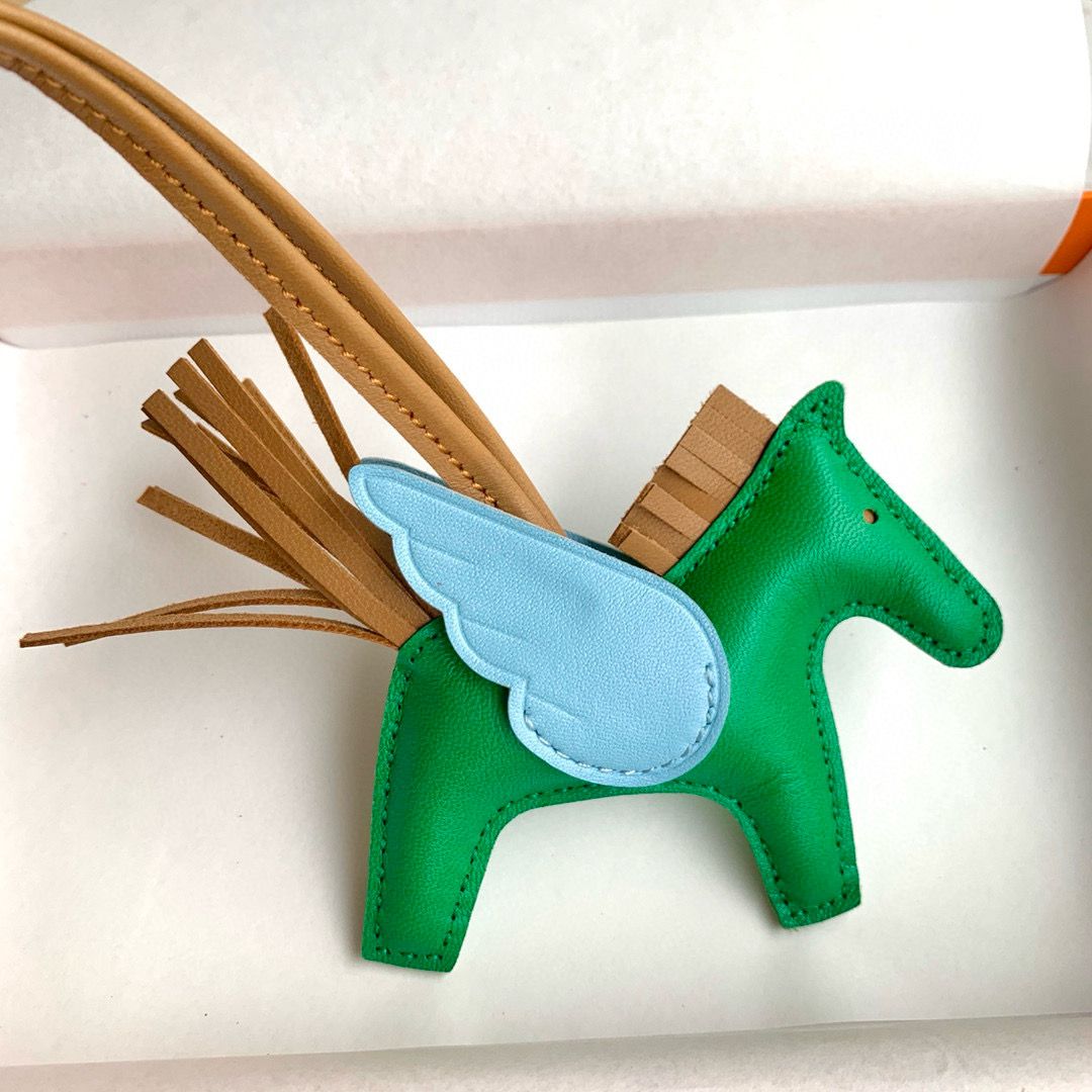 Hermes Rodeo Pegase PM Bag Charm in Menthe/Blue/Biscuit Lambskin - Image 5
