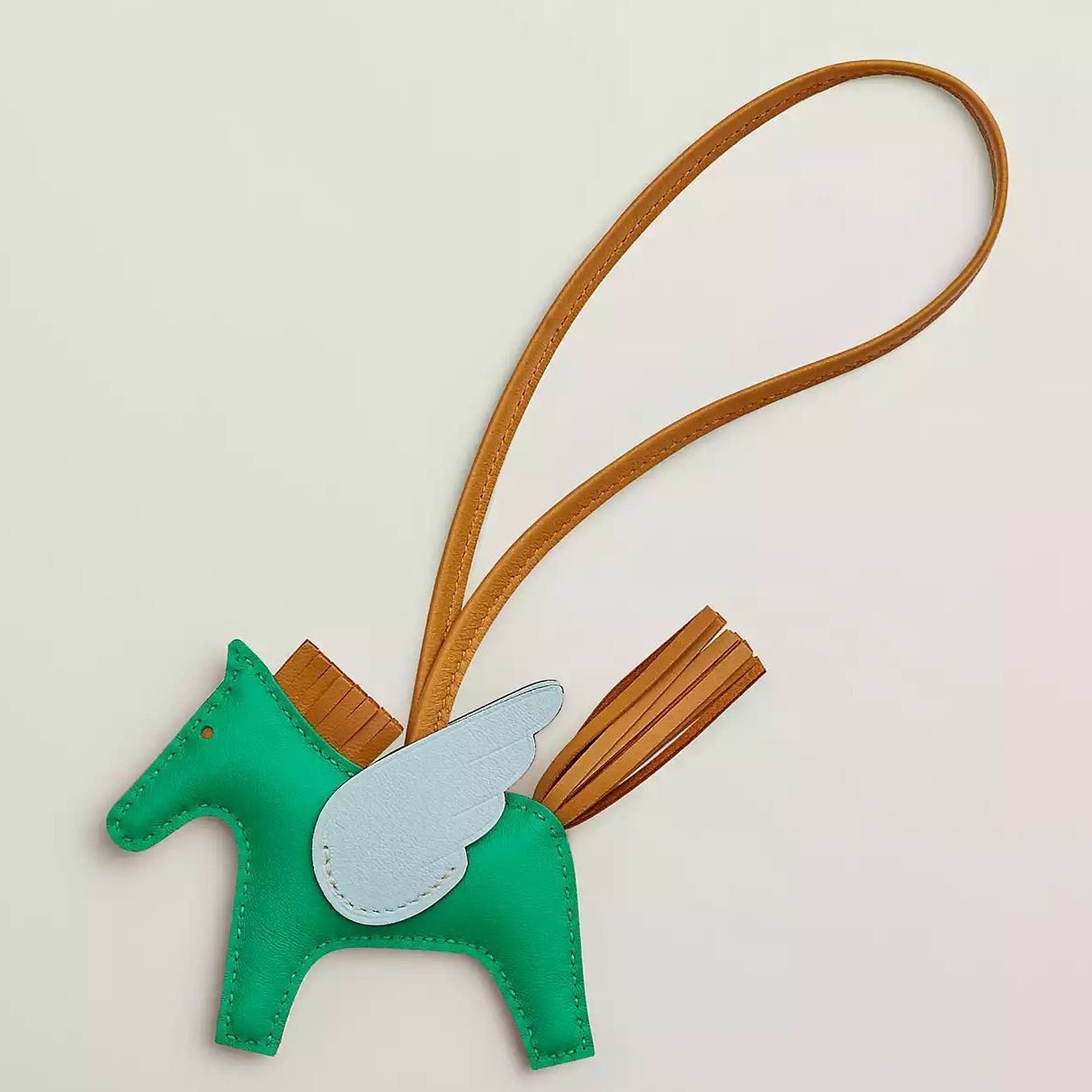 Hermes Rodeo Pegase PM Bag Charm in Menthe/Blue/Biscuit Lambskin