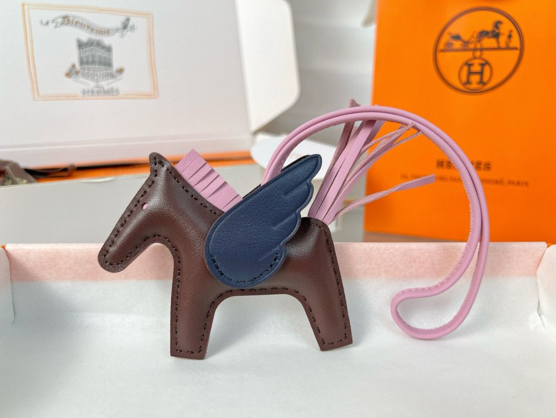 Hermes Rodeo Pegase PM Bag Charm in Chocolat/Blue/Pink Lambskin - Image 3
