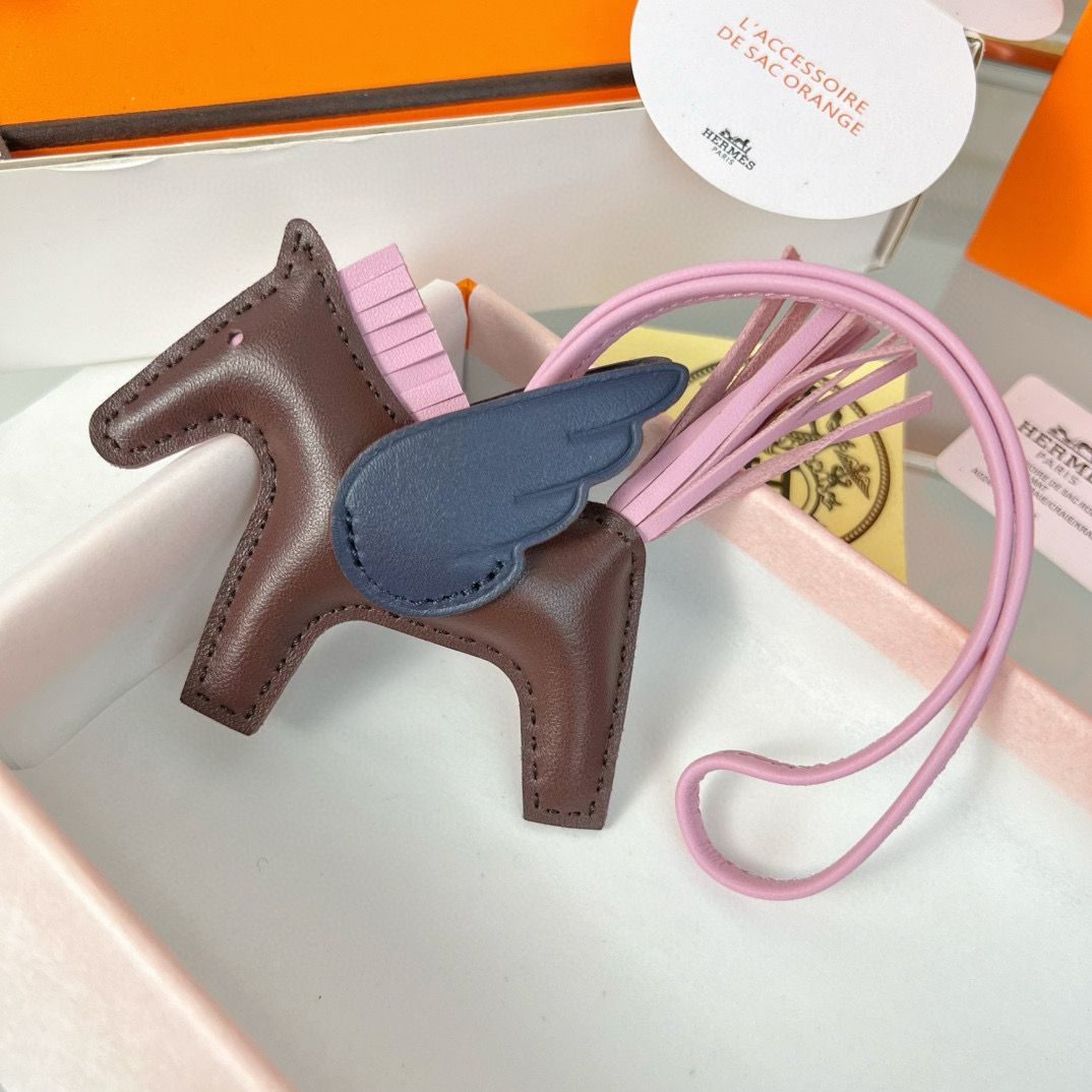 Hermes Rodeo Pegase PM Bag Charm in Chocolat/Blue/Pink Lambskin - Image 4
