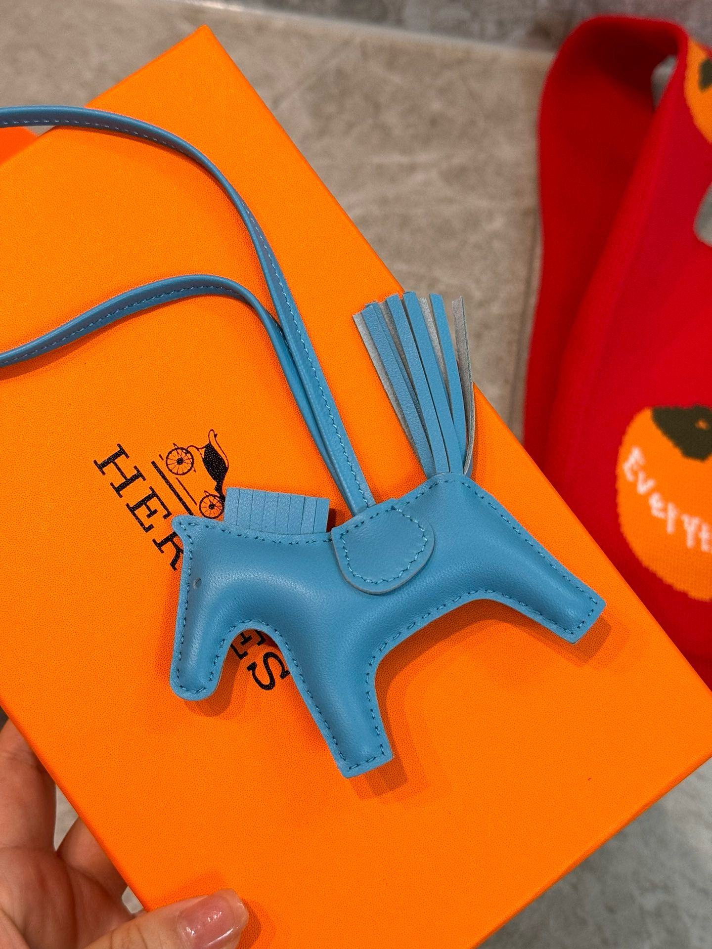 Hermes Rodeo PM Bag Charm in Blue Azteque Lambskin - Image 3