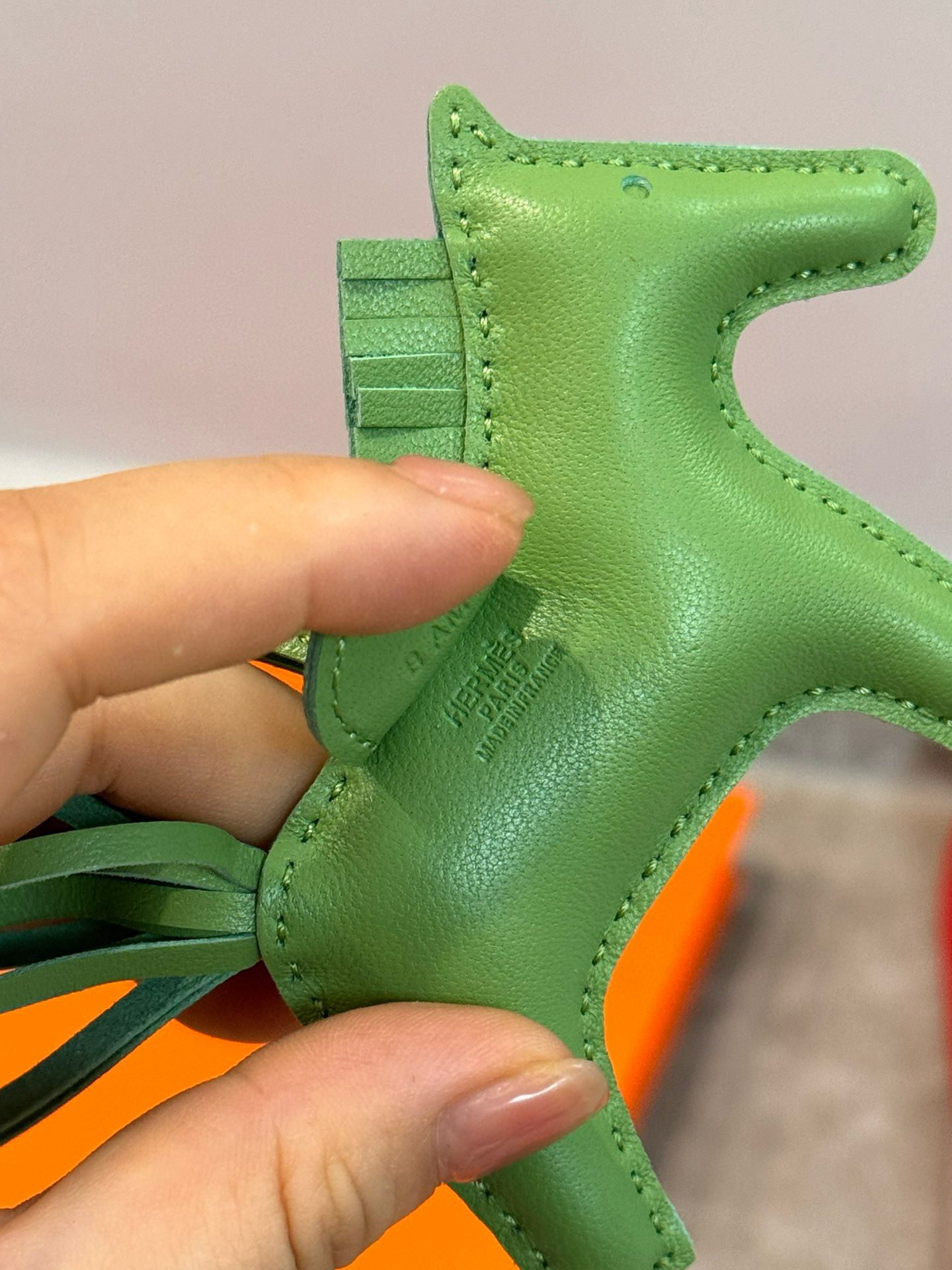 Hermes Rodeo PM Bag Charm in Vert Cypres Lambskin - Image 4