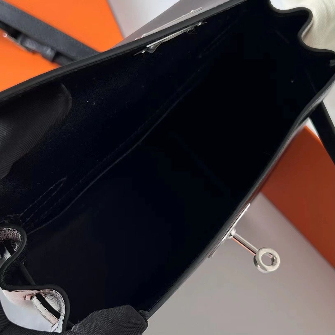 Hermes Kelly Ado Backpack in Black Box Calf Leather - Image 6