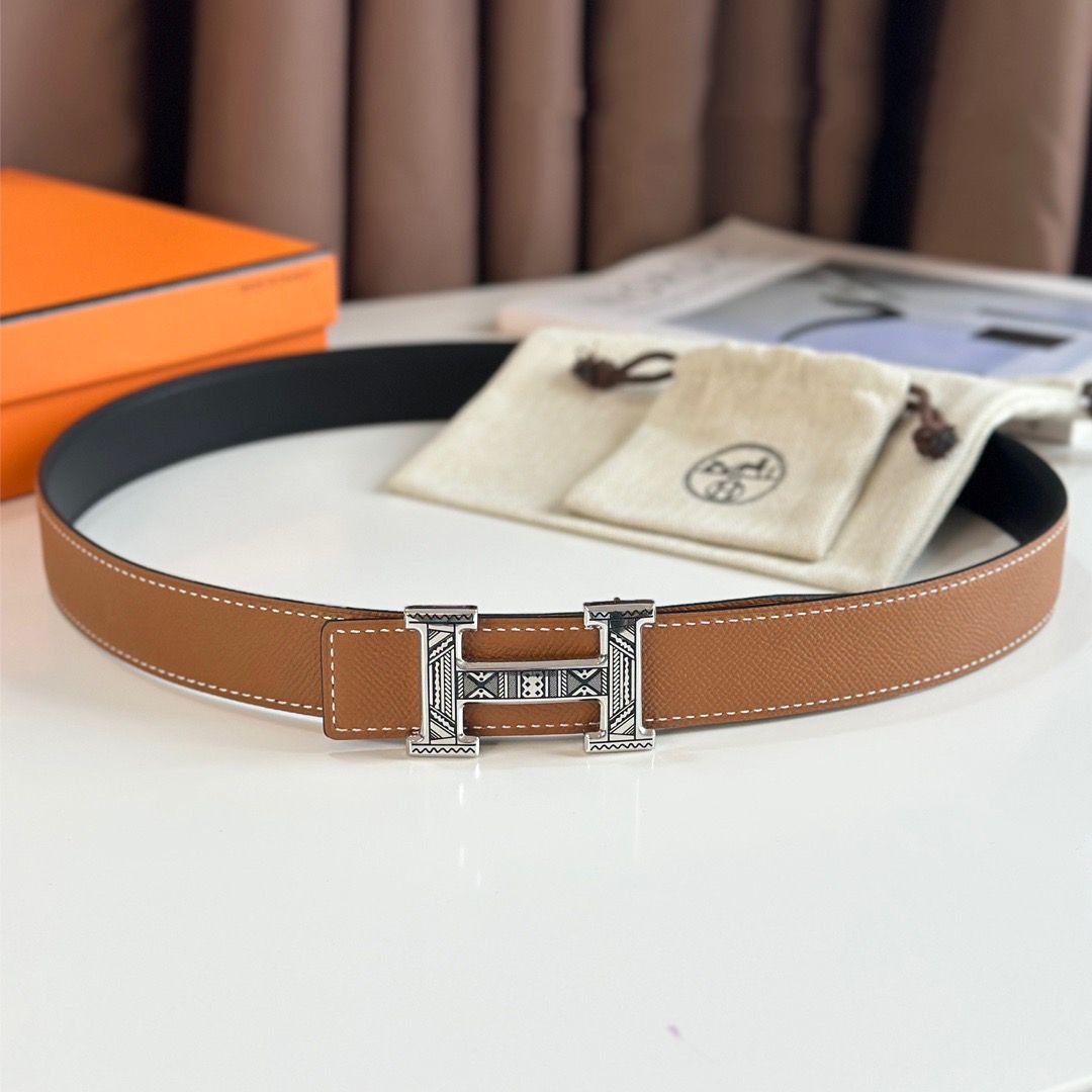 Hermes H Touareg Reversible Belt 32MM in Gold Epsom Leather - Image 3