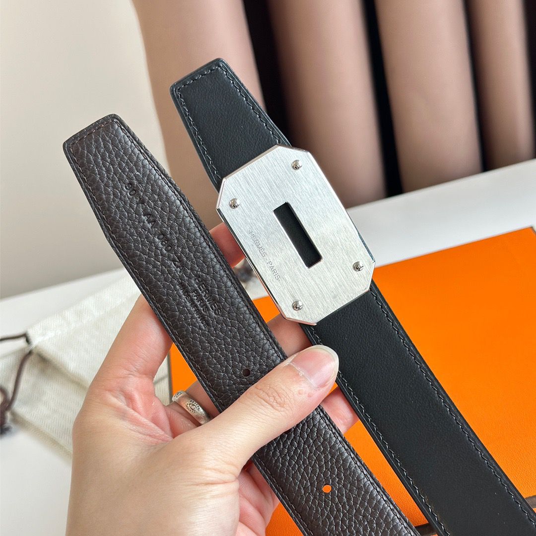 Hermes Neo Reversible Belt 32MM in Chocolate Clemence Leather - Image 8