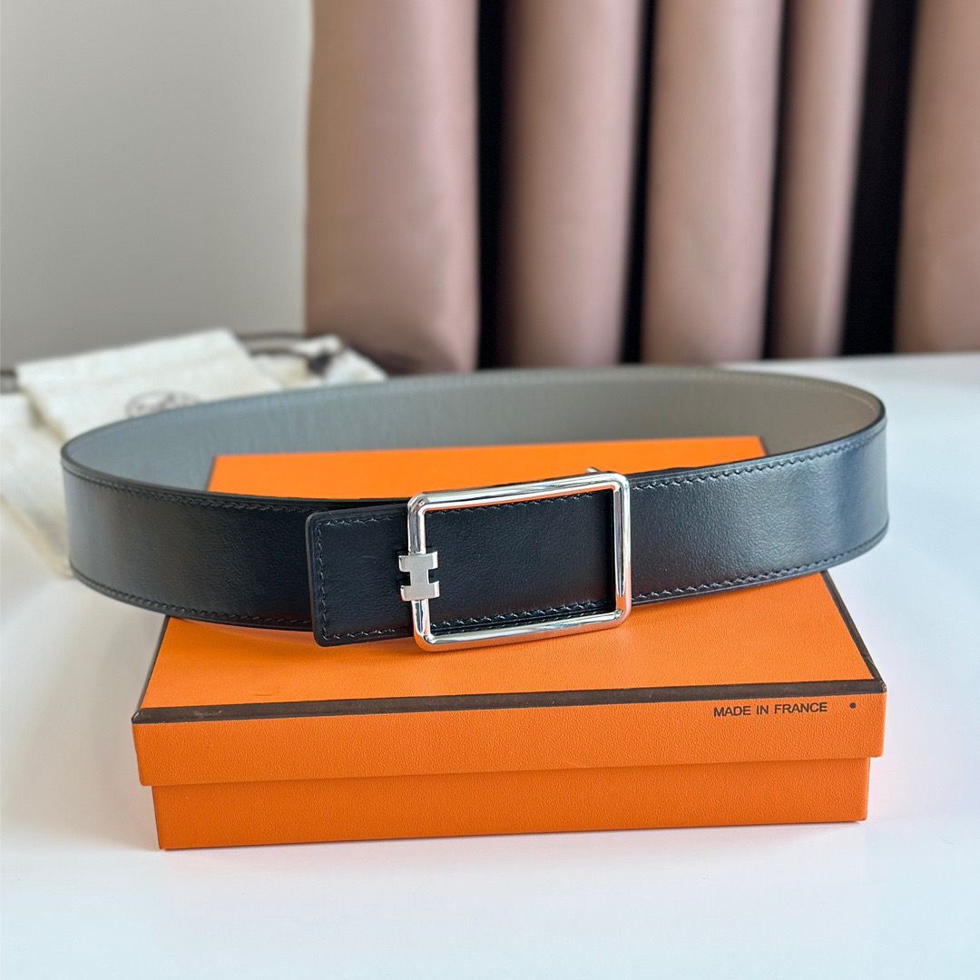 Hermes Tube H Reversible Belt 38MM in Grey Clemence Leather - Image 6