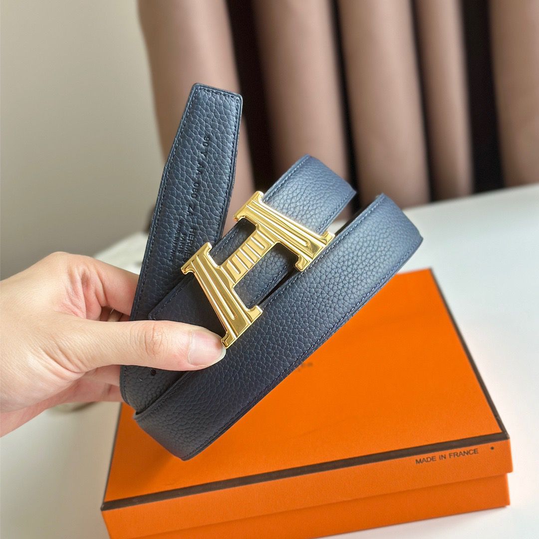Hermes H Take Off Reversible Belt 32MM in Dark Blue Clemence Leather - Image 4