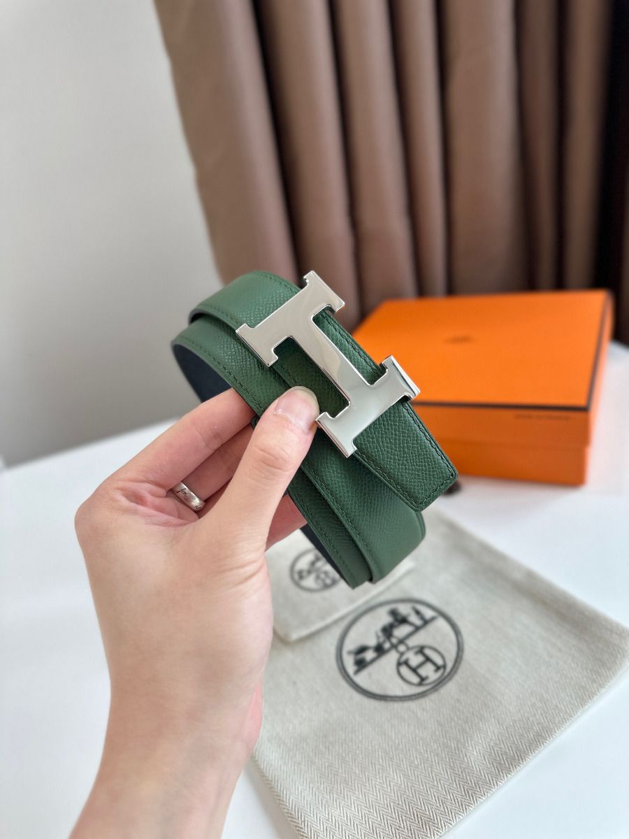 Hermes H Reversible Belt 32MM in Black and Green Epsom Leather - Image 4