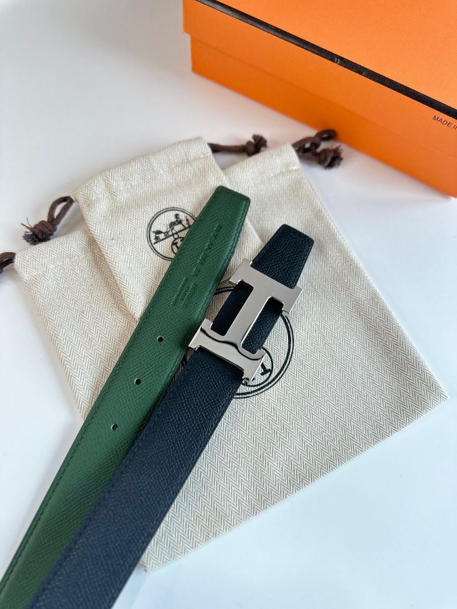 Hermes H Reversible Belt 32MM in Black and Green Epsom Leather - Image 6