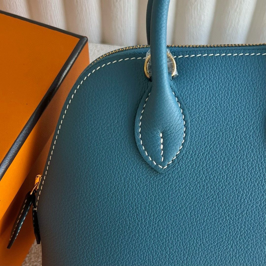 Hermes Bolide 1923 Mini Handmade Bag Blue Jean Evercolor Calfskin - Image 4