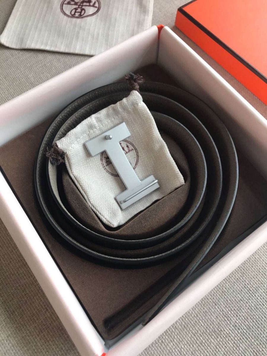 Hermes Quizz 32mm Reversible Belt In Grey Clemence Leather - Image 4