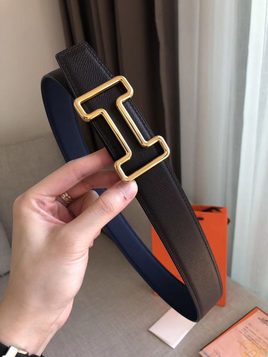 Hermes Tonight 38MM Reversible Belt In Navy/Black Epsom Leather - Image 4