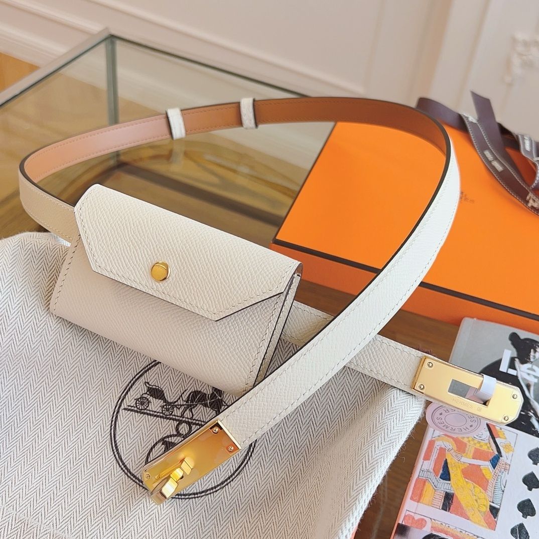 Hermes Kelly Pocket 18 Belt in White Epsom Calfkin
