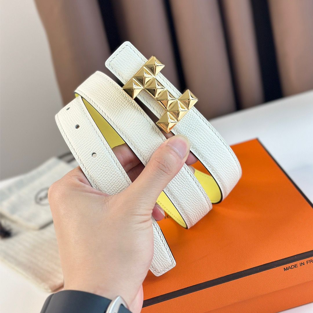 Hermes H Medor Reversible Belt 24MM in White Epsom Leather - Image 7