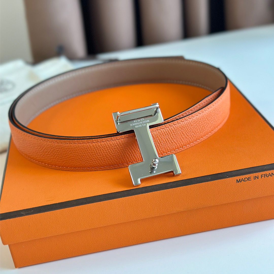 Hermes Mini Constance 24mm Belt in Orange Epsom Leather and Blue Swift Leather - Image 7